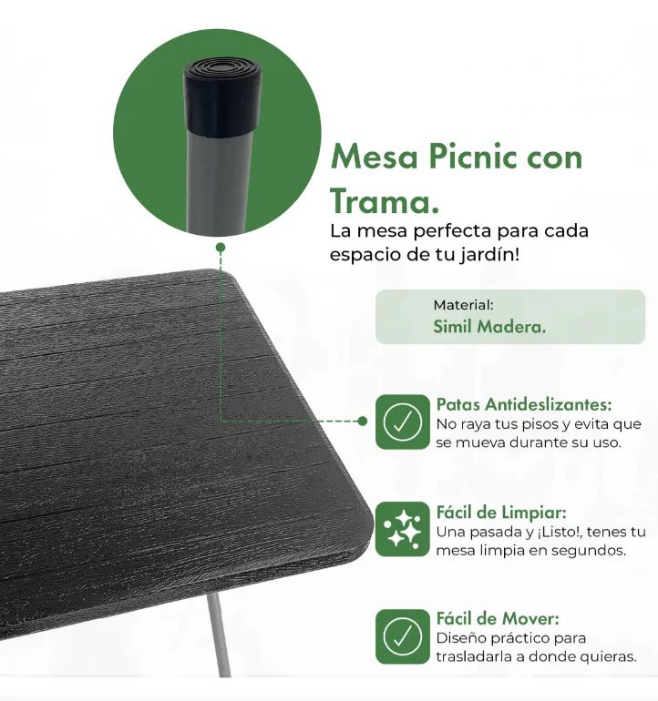 Mesa Rectangular para Exteriores de 1.80